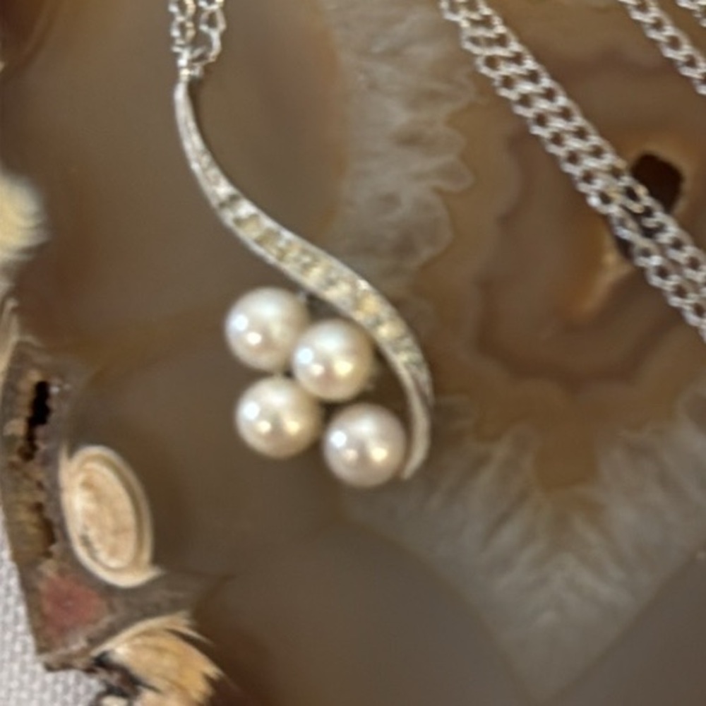 Vintage Panetta 925 Pearl Silver Necklace 16" + 1" pendant